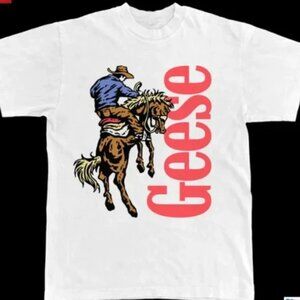Retro Cowboy Riding Horse Geese Text Graphic Tee